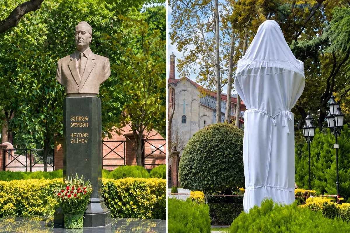 Gürcüstanda Heydər Əliyevin büstünü ZƏDƏLƏDİLƏR