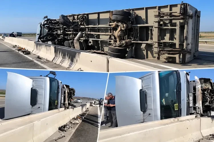 Salyanda təkəri partlayan TIR arakəsməyə çırpılaraq aşdı